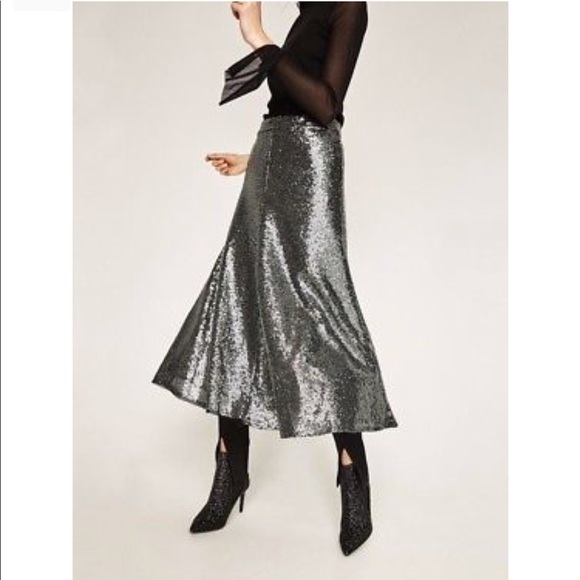 NWT ZARA GRAY SEQUINED MIDI SKIRT - Picture 6 of 8